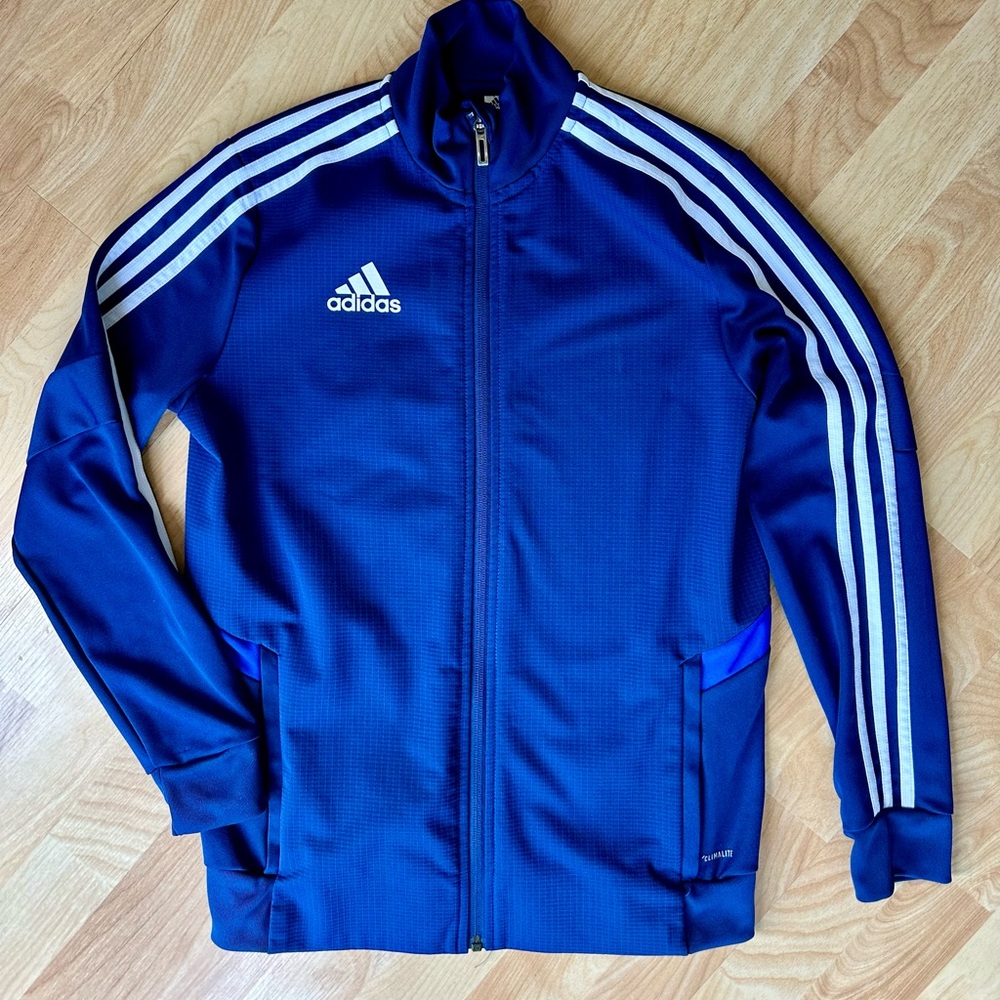 Adidas full zip classic 3-stripe track jacket pockets Youth Large indigo blue